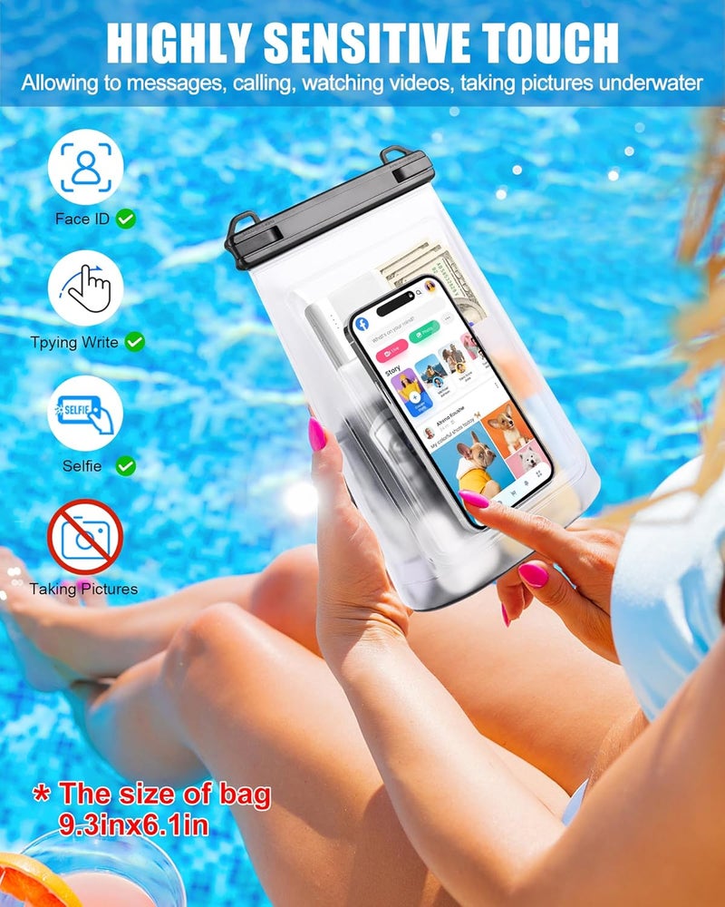 Jzocon Waterproof Phone Pouch for iPhone 16 15 14 11 Pro Max & Galaxy S24 S21 - Floating Large Capacity Dry Bag Stores Sunscreen, Sunglasses - Oversized Waterproof Bag for Beach, Swimming, Kayaking - Image 2